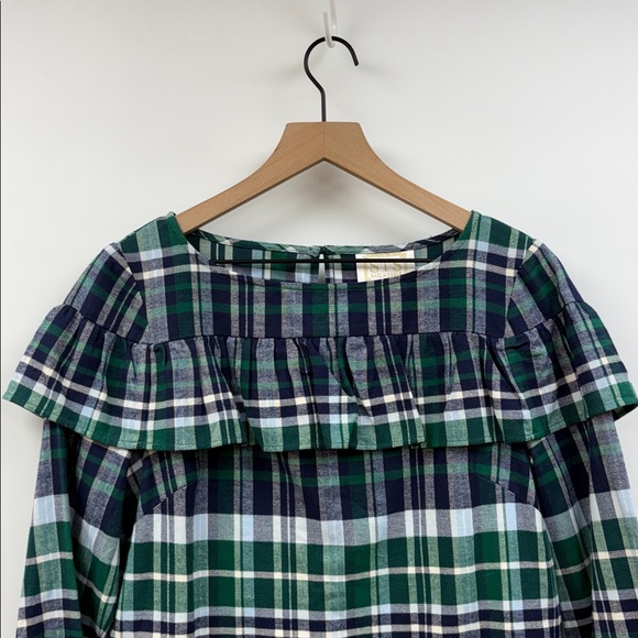 NWT Tuckernuck Sail to Sable Tartan Plaid Ruffle Blouse Preppy Navy Medium - Picture 3 of 9